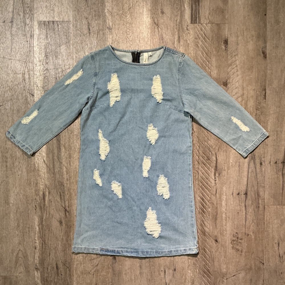 Candy Rose Womens Distressed Denim Casual Wear Light Wash Ripped 3/4 Sleeve S